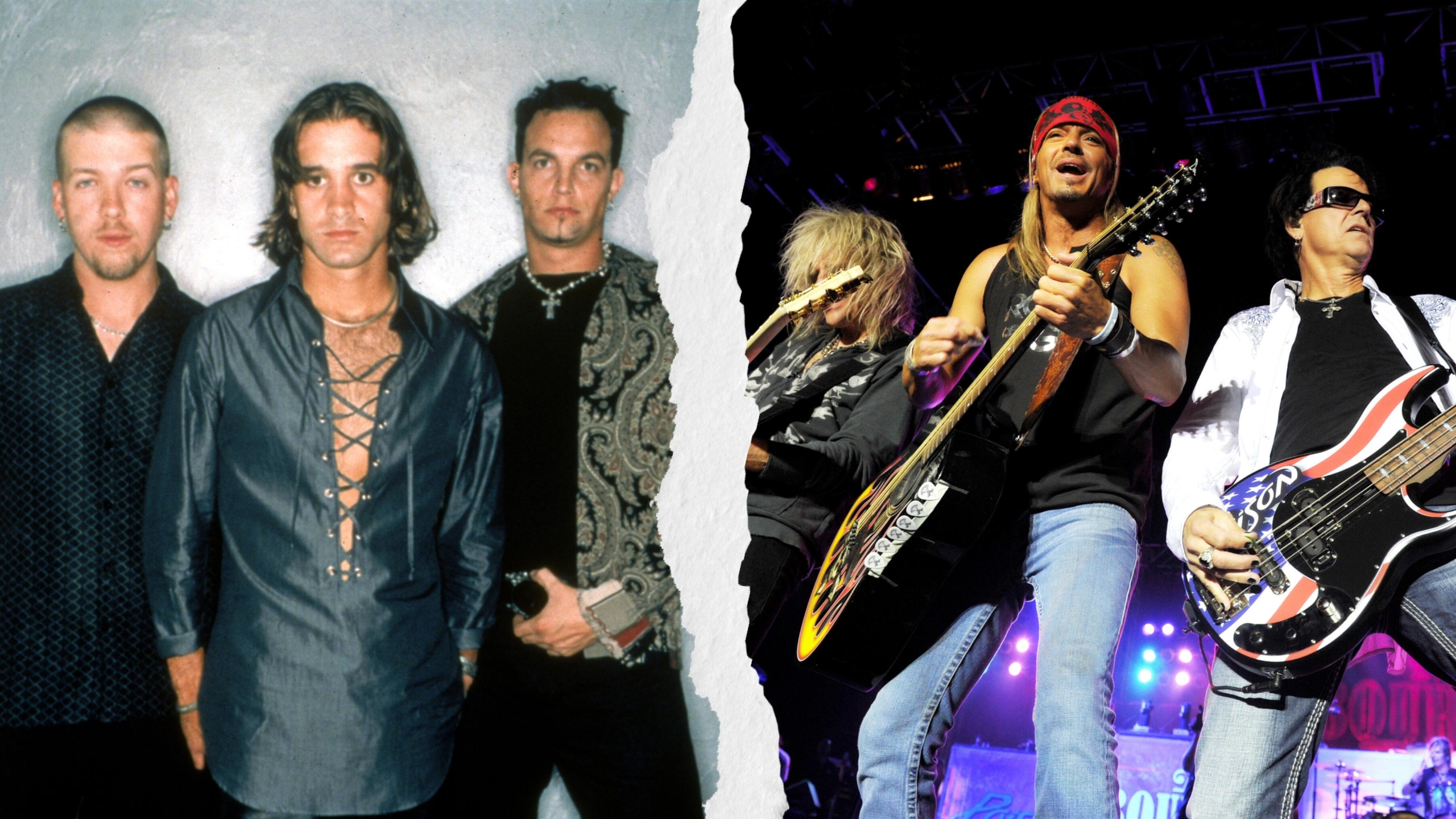 American rock bands Creed (right) and Poison sit on opposing sides of World Cafe's generational debate on the definition of butt rock.